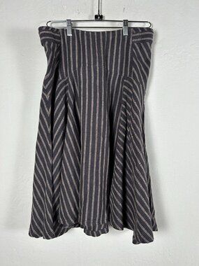 H&M Womens Striped A-Line Skirt Size US 8 Gray White Side Zip Knee Length Casual